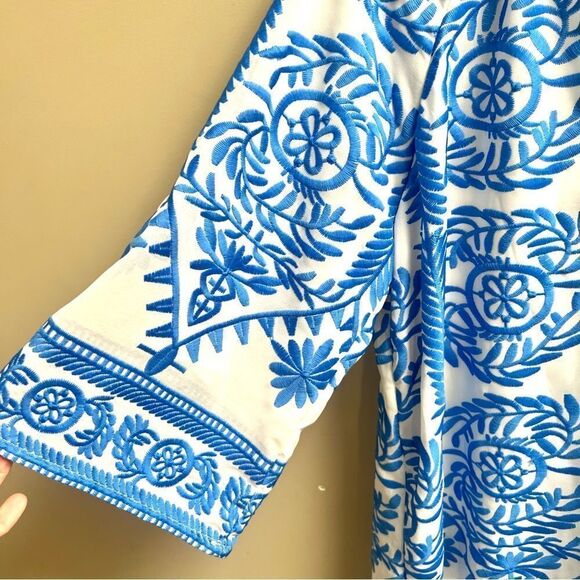Beulah style blue embroidered midi dress. Size M/L - Picture 4 of 6